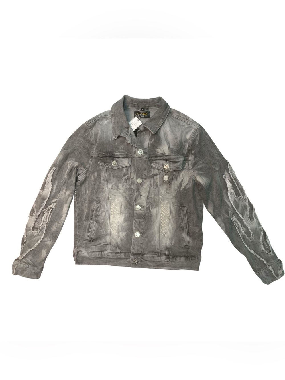 Sz M Milano Embroidered Gray Denim Button-Up jacket